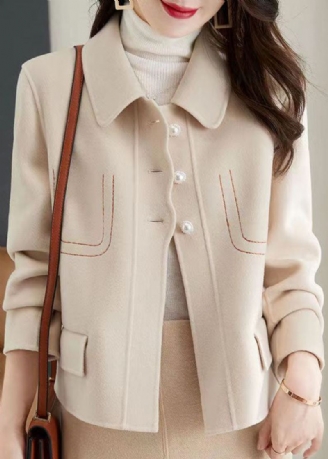 Style Beige Col Claudine Patchwork Veste En Laine Automne