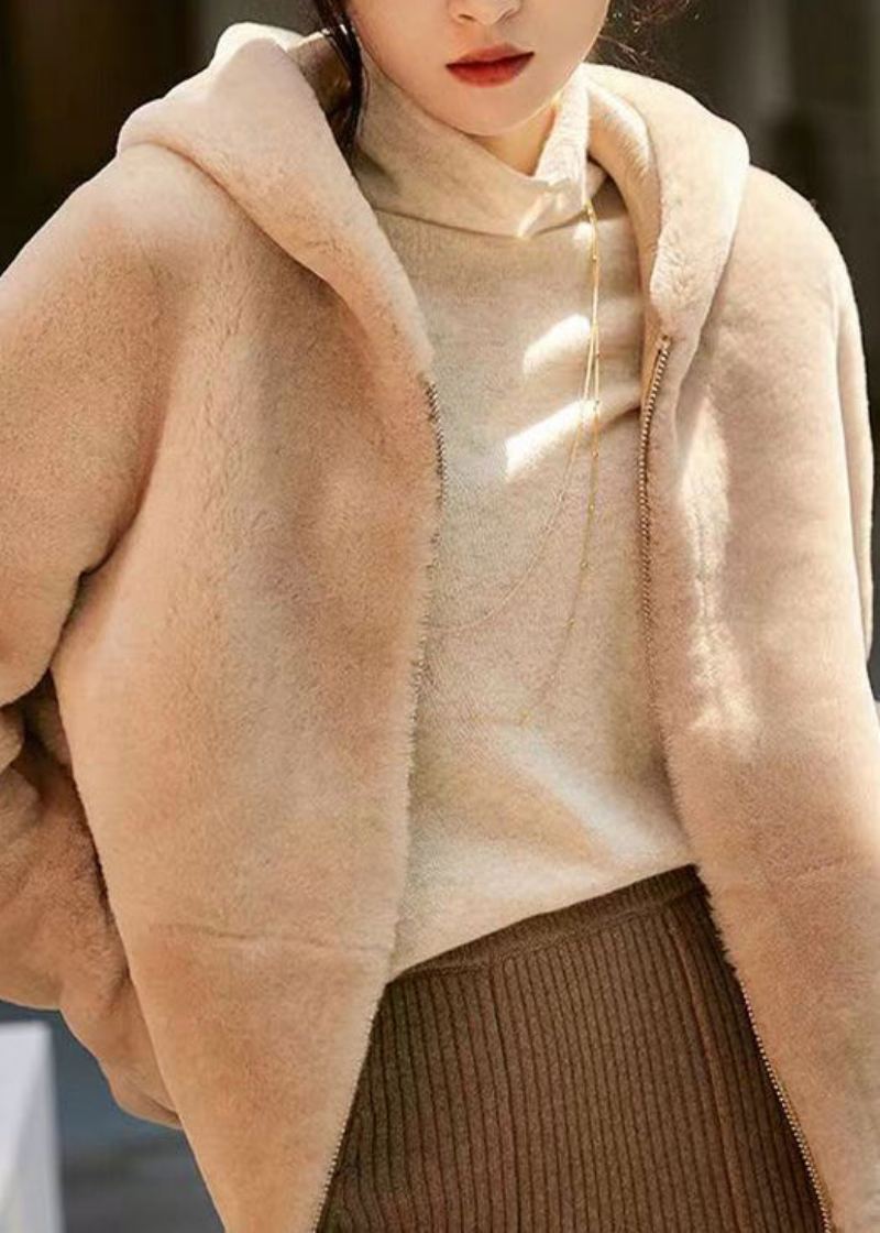 Style Camel Poches À Capuche Patchwork Laine Veste Hiver - Manteaux d'hiver femmes