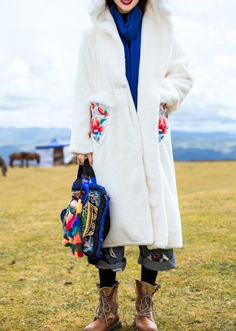 Style À Capuche Grande Taille Tenue De Broderie Boîte Blanche Outwear - Manteaux d'hiver femmes