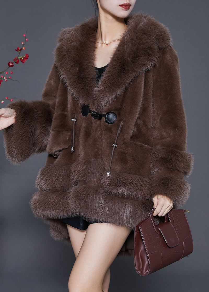 Style Chocolat Surdimensionné Bas Haut Design Fourrure Pelucheuse Veste Moelleuse Hiver