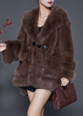 Style Chocolat Surdimensionné Bas Haut Design Fourrure Pelucheuse Veste Moelleuse Hiver