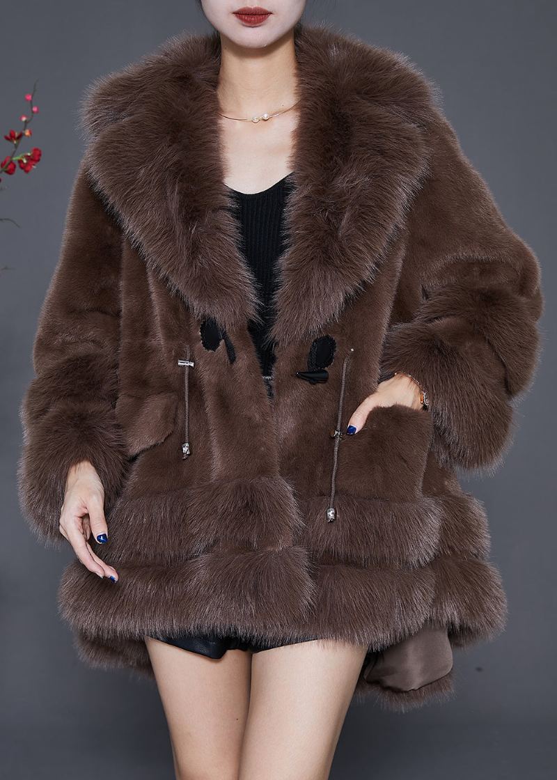 Style Chocolat Surdimensionné Bas Haut Design Fourrure Pelucheuse Veste Moelleuse Hiver - Manteaux d'hiver femmes