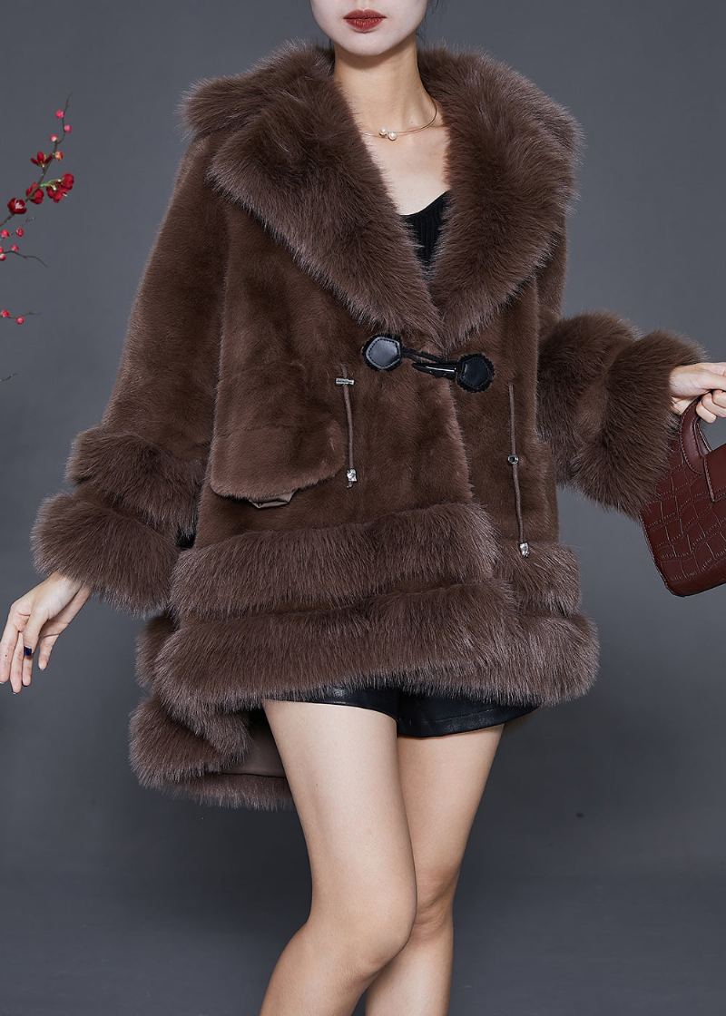 Style Chocolat Surdimensionné Bas Haut Design Fourrure Pelucheuse Veste Moelleuse Hiver - Manteaux d'hiver femmes