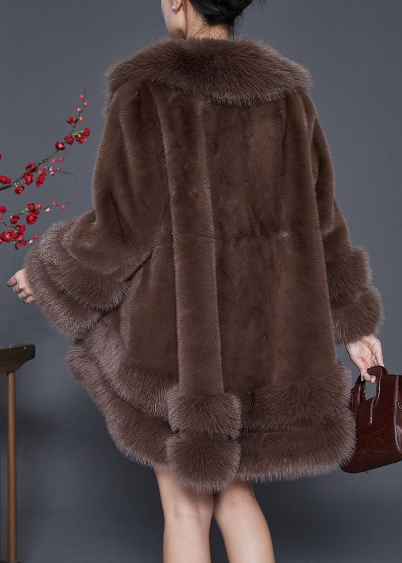 Style Chocolat Surdimensionné Bas Haut Design Fourrure Pelucheuse Veste Moelleuse Hiver - Manteaux d'hiver femmes