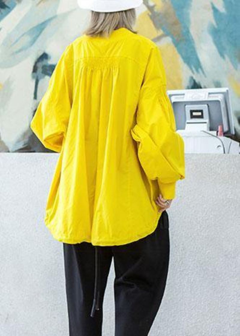 Style Jaune Grande Taille Boîte Manteau Court Photographie Cordon Ourlet Automne Vêtements D'extérieur - Jaune 