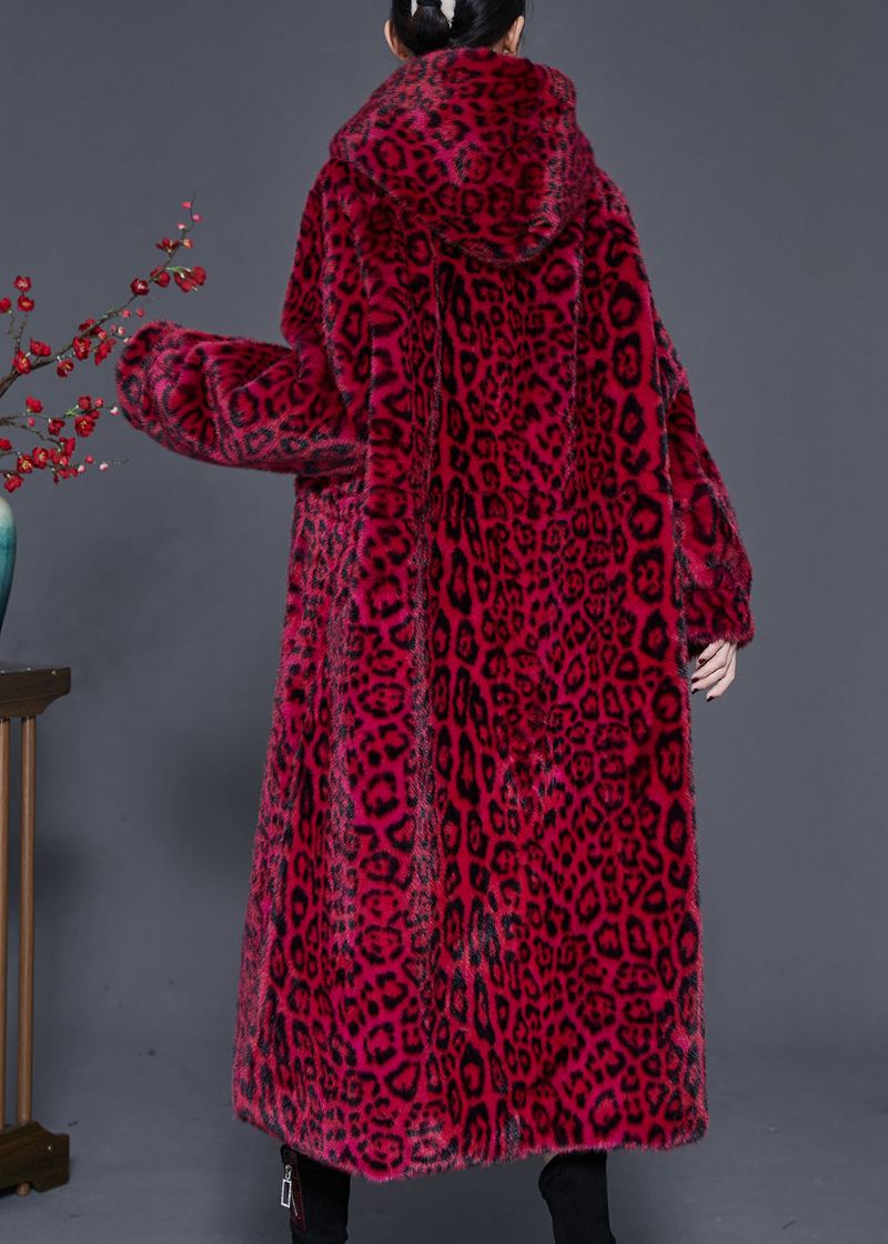 Style Manteau À Capuche Rouge En Fausse Fourrure Imprimé Printemps - Manteaux d'hiver femmes