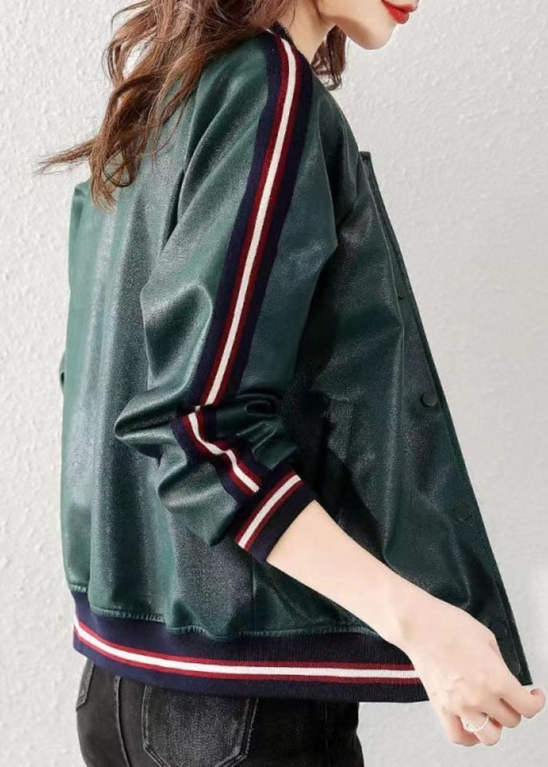 Style Manteau En Simili Cuir Vert Vêtements D'extérieur Hiver - Manteaux d'hiver femmes