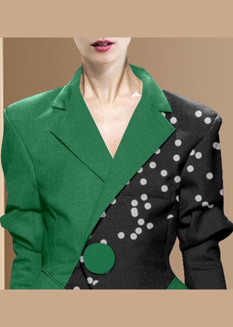 Style Noir Vert Bouton Conception Asymétrique Col Claudine Vêtements De Occidental Manteau À Manches Longues - Manteaux d'hiver femmes