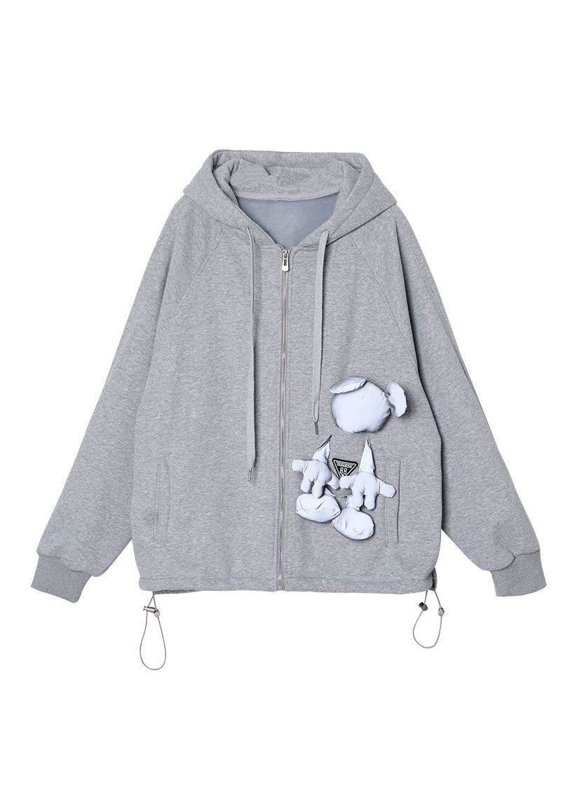 Sweat-shirt En Molleton Chaud Avec Poches À Capuche Grises Fines Manteau De Printemps - Manteaux d'hiver femmes