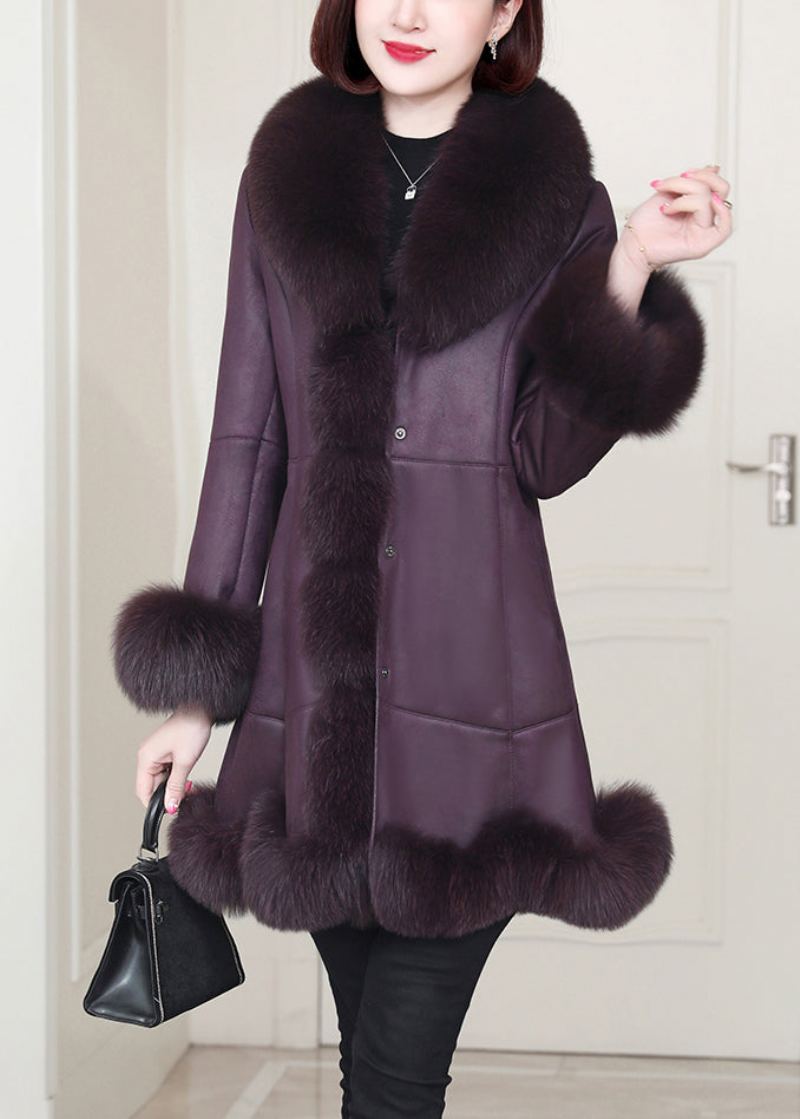 Top Qualité Violet Lapin Cheveux Col Poches En Cuir Et Manteaux De Fourrure Hiver