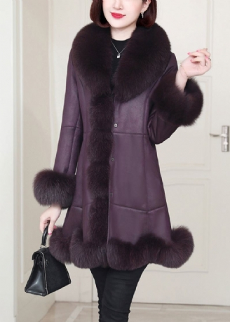 Top Qualité Violet Lapin Cheveux Col Poches En Cuir Et Manteaux De Fourrure Hiver