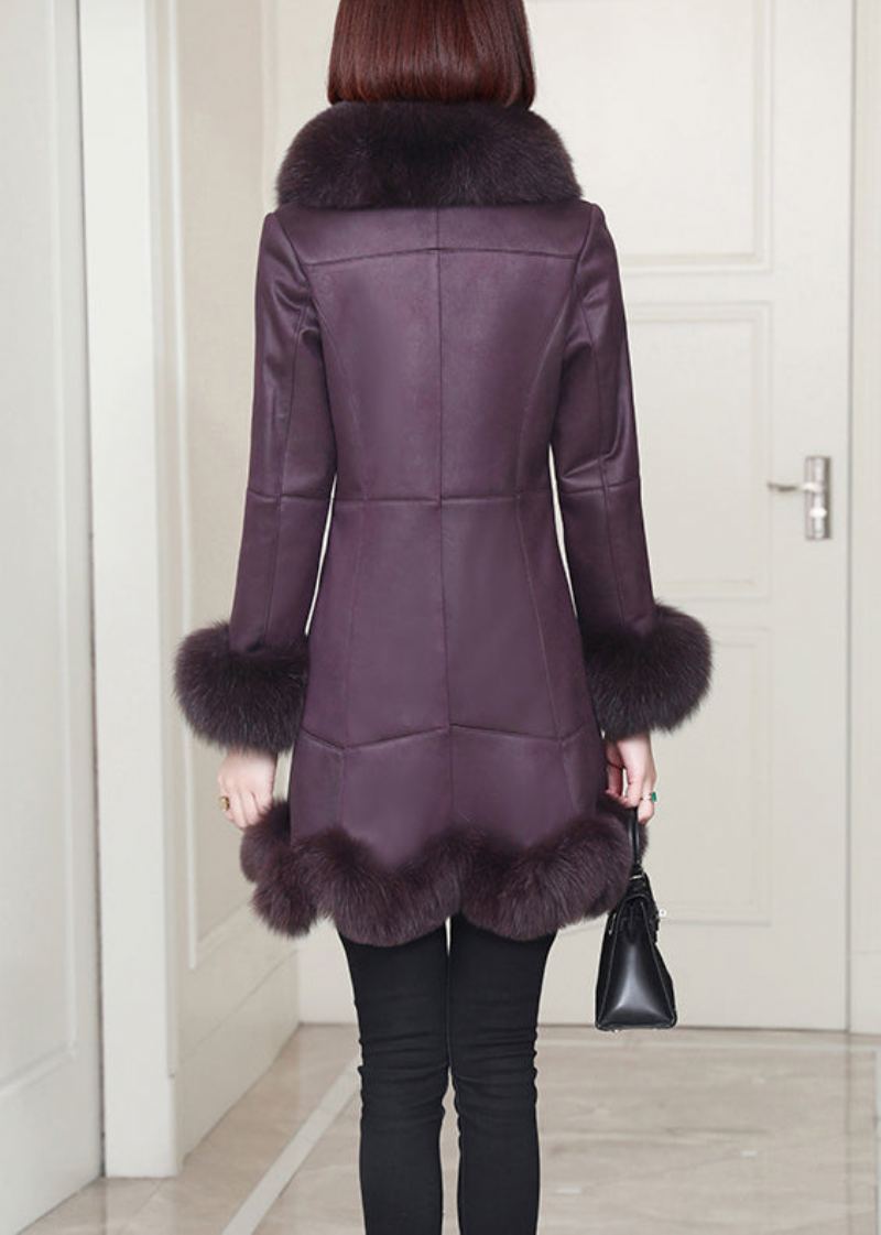 Top Qualité Violet Lapin Cheveux Col Poches En Cuir Et Manteaux De Fourrure Hiver - Manteaux d'hiver femmes