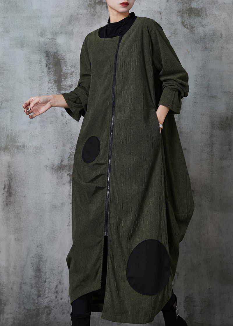 Trench-coat Asymétrique En Coton À Pois Vert Noirâtre Printemps