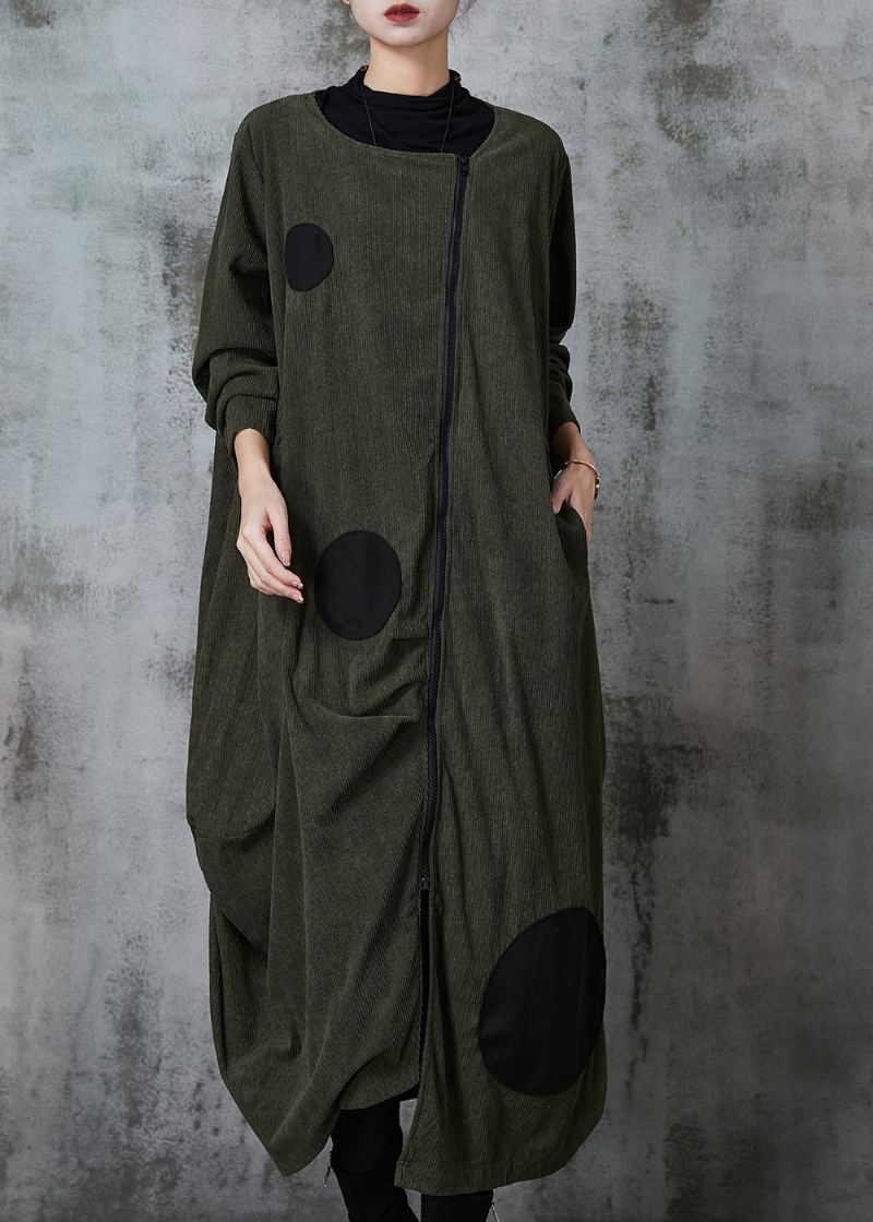 Trench-coat Asymétrique En Coton À Pois Vert Noirâtre Printemps - Manteaux d'hiver femmes