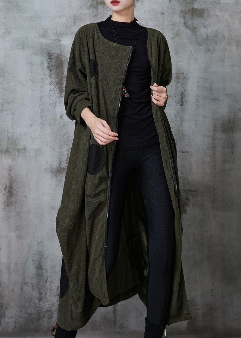 Trench-coat Asymétrique En Coton À Pois Vert Noirâtre Printemps - Manteaux d'hiver femmes