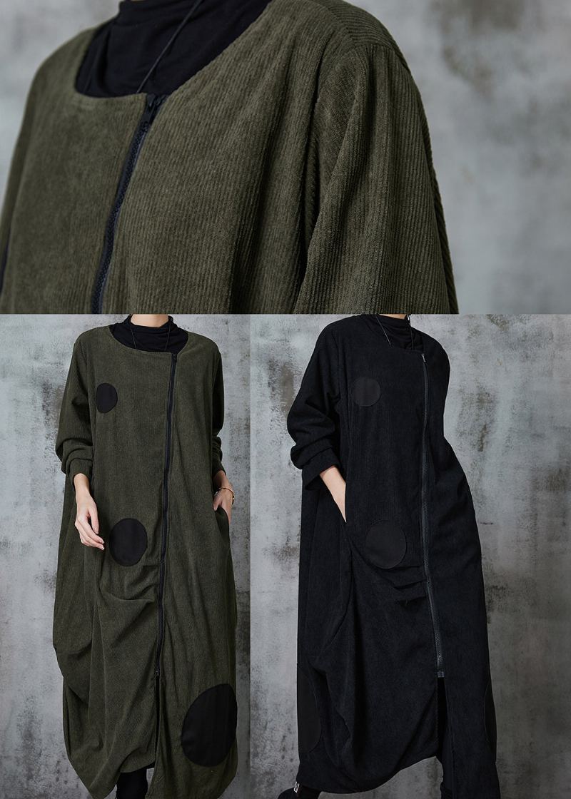 Trench-coat Asymétrique En Coton À Pois Vert Noirâtre Printemps - Manteaux d'hiver femmes