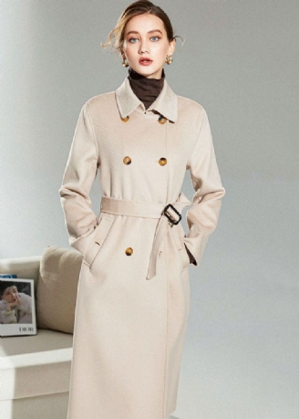 Trench-coat Croisé En Laine Rose Clair Ceintures D'hiver