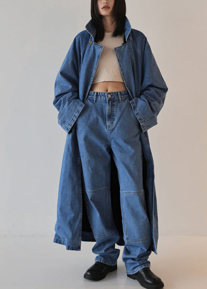 Trench-coat En Denim Bleu Français Surdimensionné Des Deux Côtés Automne - Manteaux d'hiver femmes