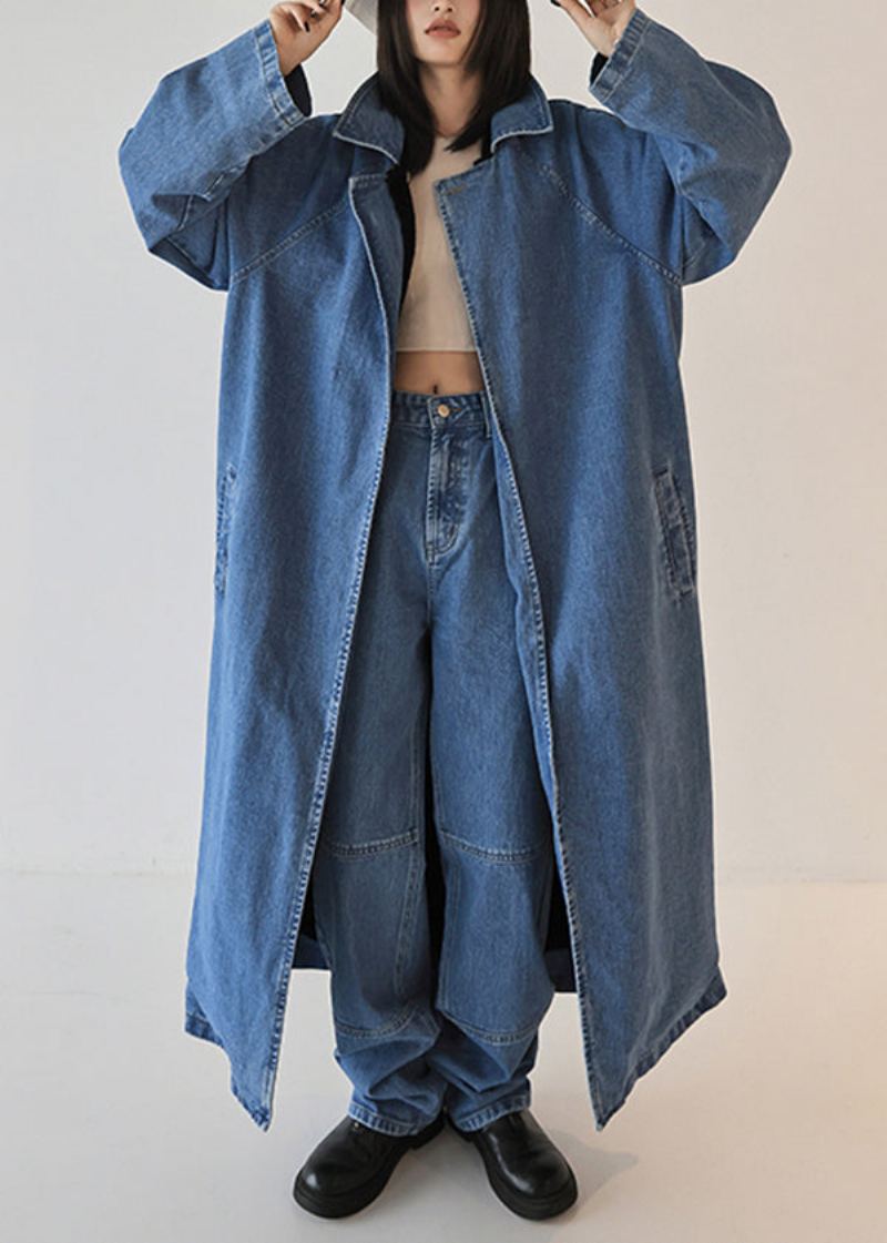 Trench-coat En Denim Bleu Français Surdimensionné Des Deux Côtés Automne - Manteaux d'hiver femmes