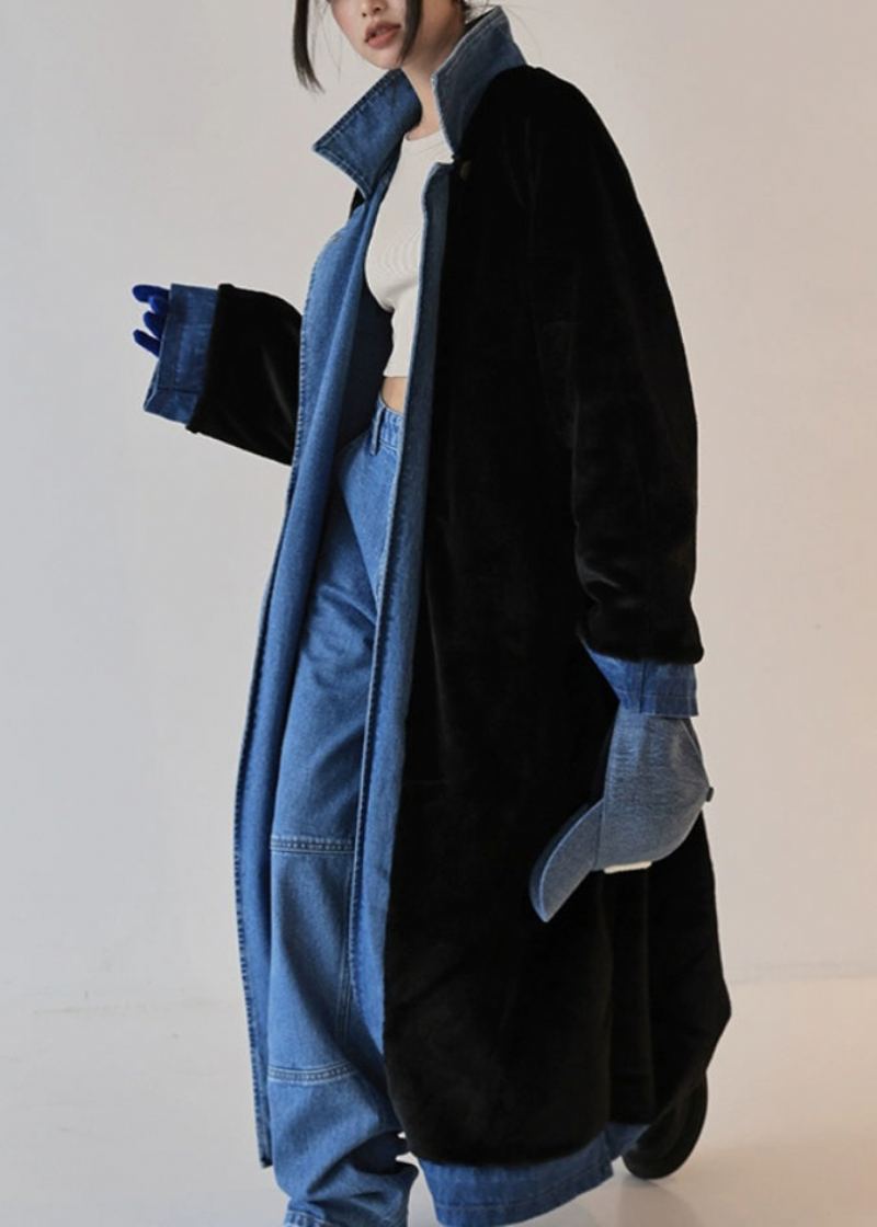 Trench-coat En Denim Bleu Français Surdimensionné Des Deux Côtés Automne - Manteaux d'hiver femmes