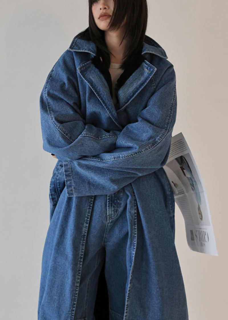 Trench-coat En Denim Bleu Français Surdimensionné Des Deux Côtés Automne - Manteaux d'hiver femmes