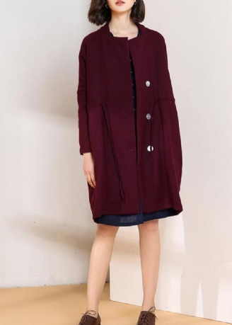 Trench-coat Fin Bordeaux Chic Manteaux Pour Femmes À Double Poitrine Avec Cordon De Serrage