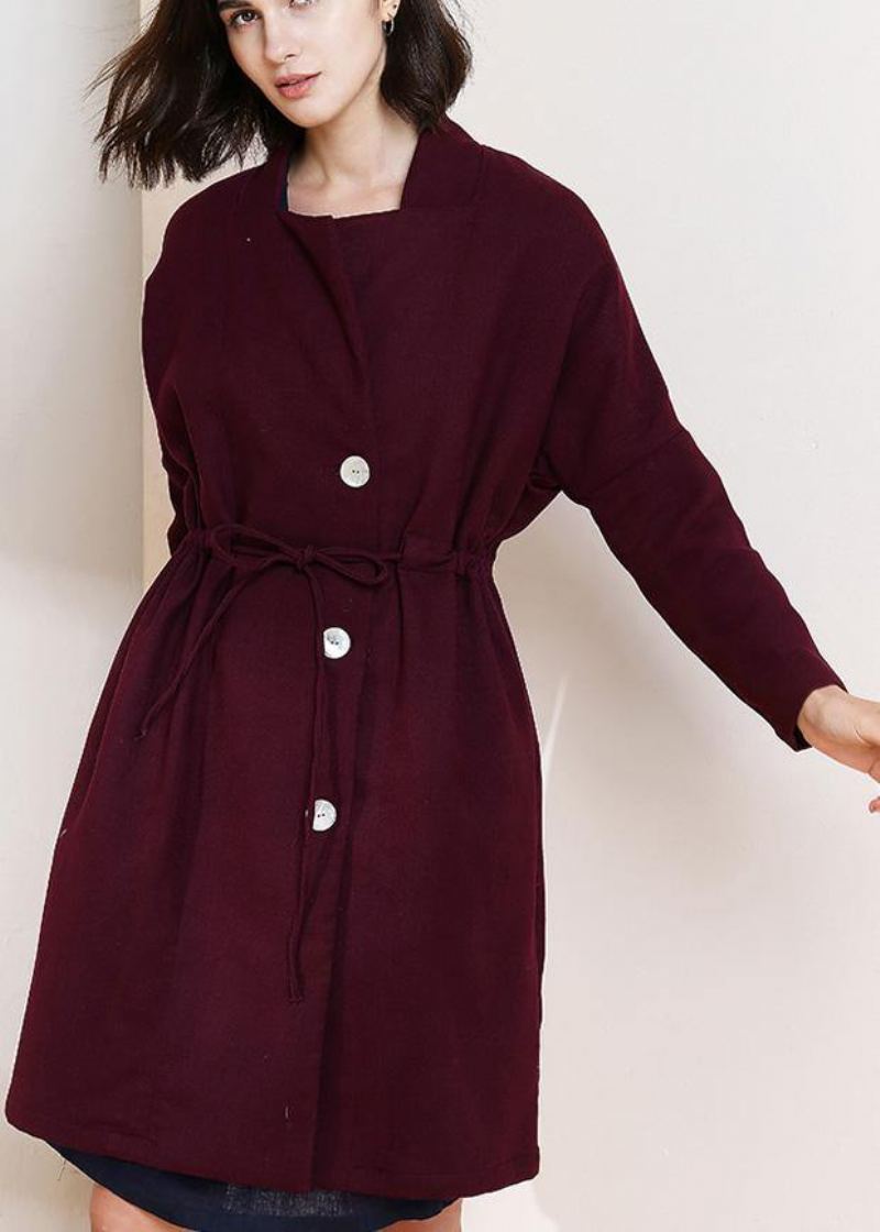 Trench-coat Fin Bordeaux Chic Manteaux Pour Femmes À Double Poitrine Avec Cordon De Serrage - Nu