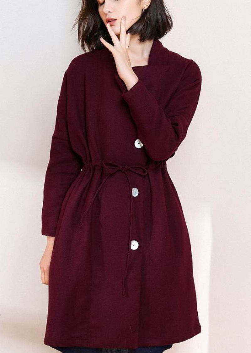 Trench-coat Fin Bordeaux Chic Manteaux Pour Femmes À Double Poitrine Avec Cordon De Serrage - Nu