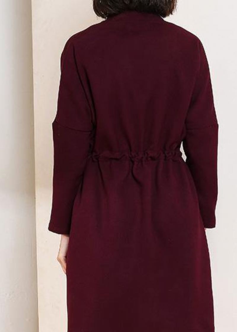 Trench-coat Fin Bordeaux Chic Manteaux Pour Femmes À Double Poitrine Avec Cordon De Serrage - Nu