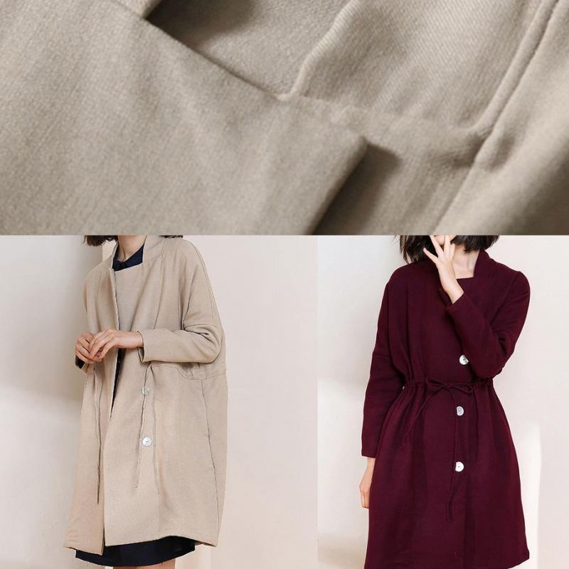 Trench-coat Fin Bordeaux Chic Manteaux Pour Femmes À Double Poitrine Avec Cordon De Serrage - Nu