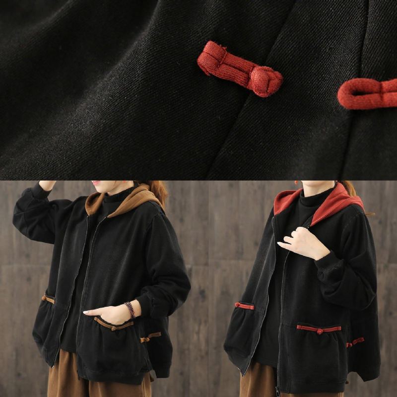 Trench-coat Italien À Capuche Et Fermeture Éclair Veste Tunique Rouge À La Mode - Rouge