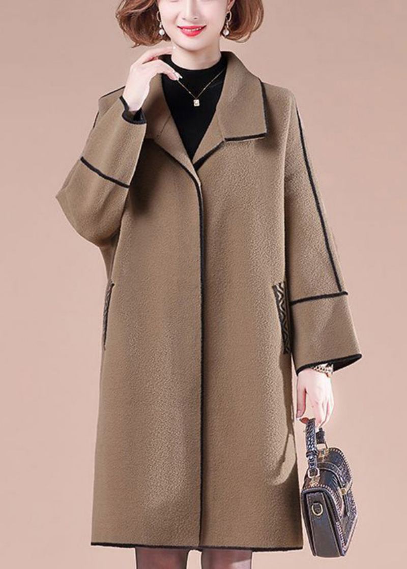 Trench-coat En Laine Patchwork Café Surdimensionné Hiver