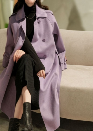 Trench-coat En Laine Violet Couleur Unie Col Peter Pan Hiver