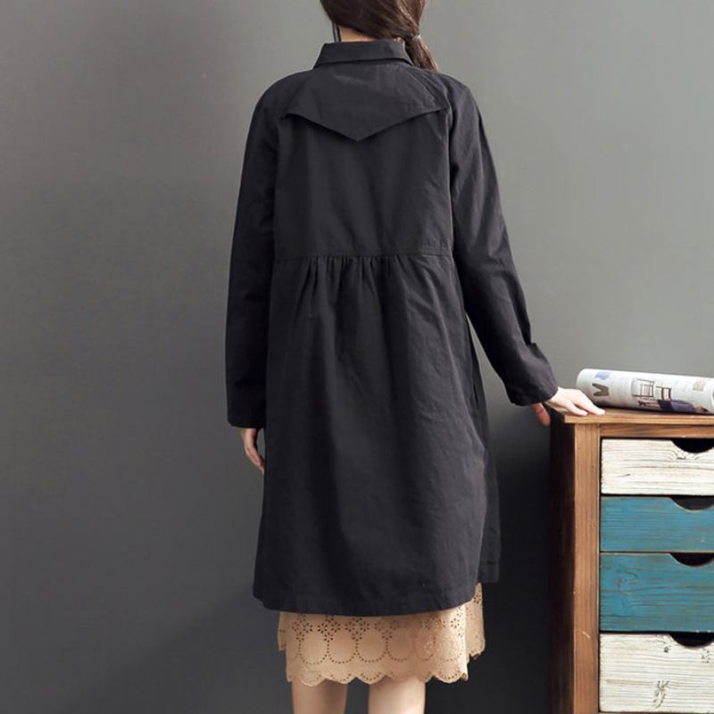 Trench-coat Long En Coton Noir Nouvelle Mode Vêtements D'extérieur Grande Taille Haute Chaud Double Poitrine - Manteaux d'hiver femmes