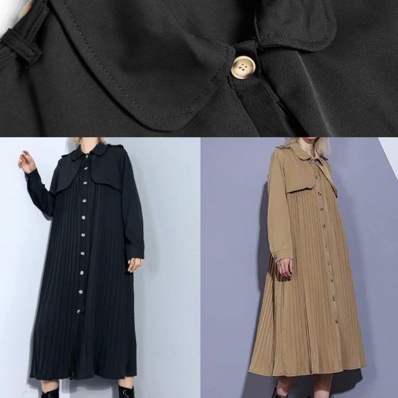 Trench-coat Noir Grande Taille Unique Tenues Manteau Plissé Patchwork - Noir