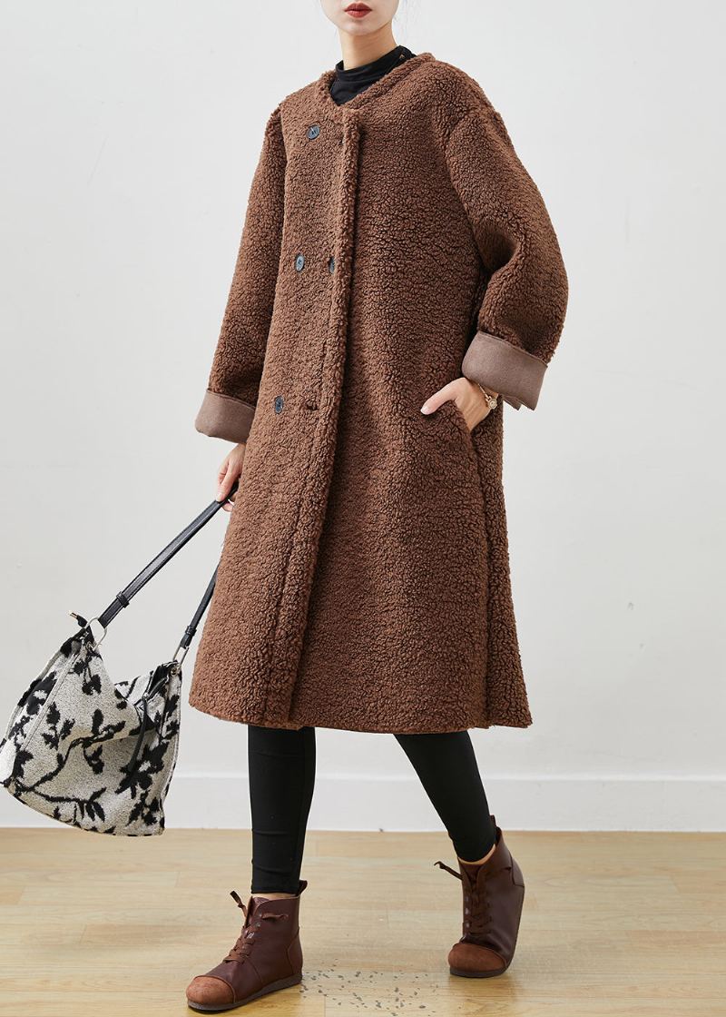 Trench-coat Teddy En Fausse Fourrure Marron Surdimensionné À Double Poitrine Printemps - Manteaux d'hiver femmes