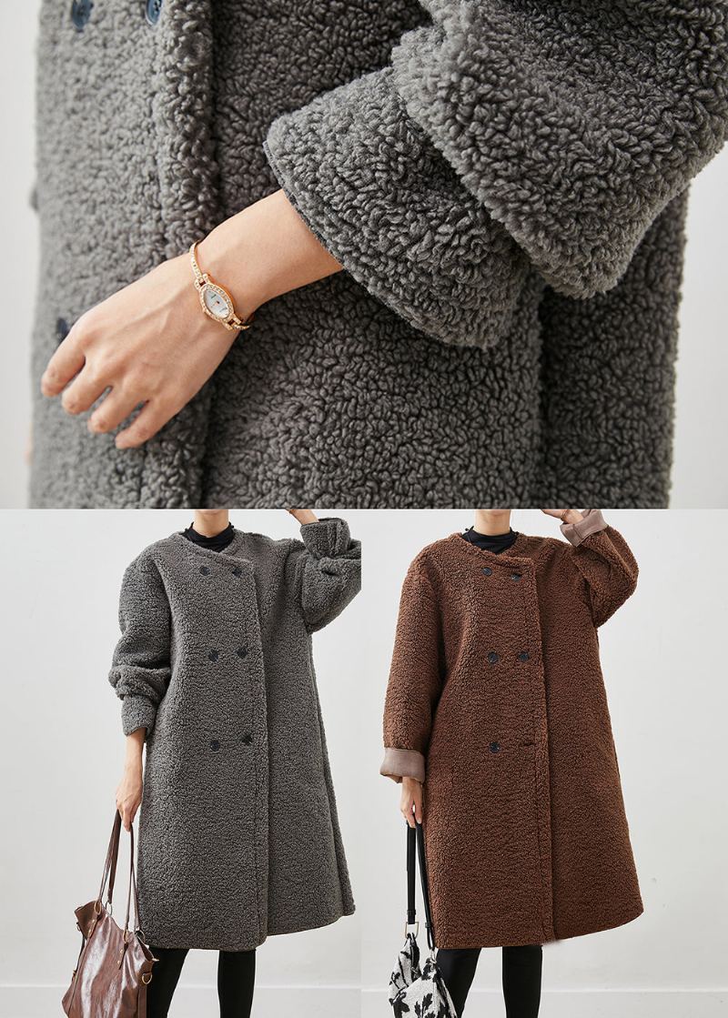 Trench-coat Teddy En Fausse Fourrure Marron Surdimensionné À Double Poitrine Printemps - Manteaux d'hiver femmes