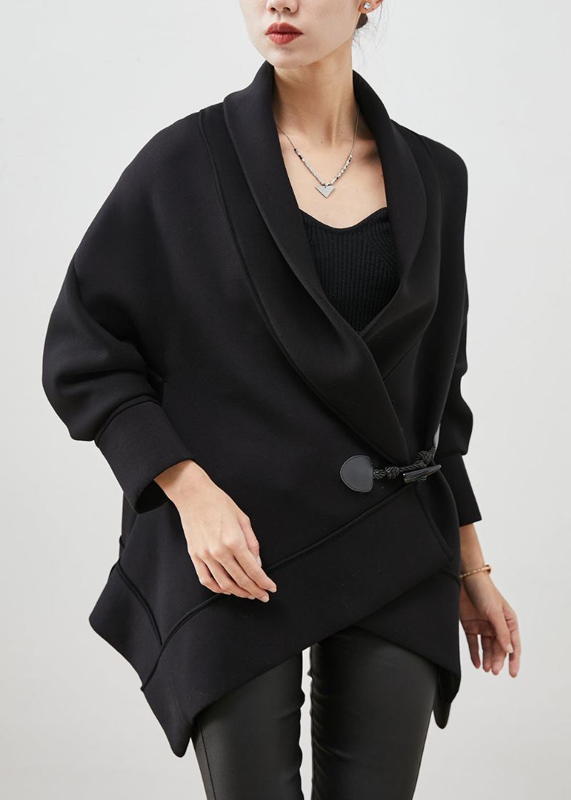 Trench En Coton Asymétrique Noir Français Avec Boutons Chinois Printemps - Manteaux d'hiver femmes