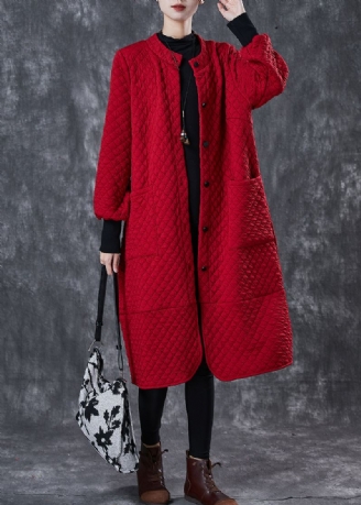 Trench En Coton Avec Poches Surdimensionnées Rouge Bohème Printemps