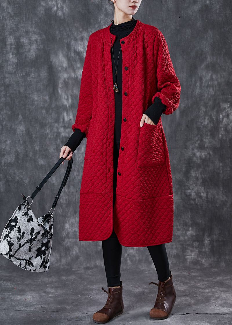 Trench En Coton Avec Poches Surdimensionnées Rouge Bohème Printemps - Manteaux d'hiver femmes