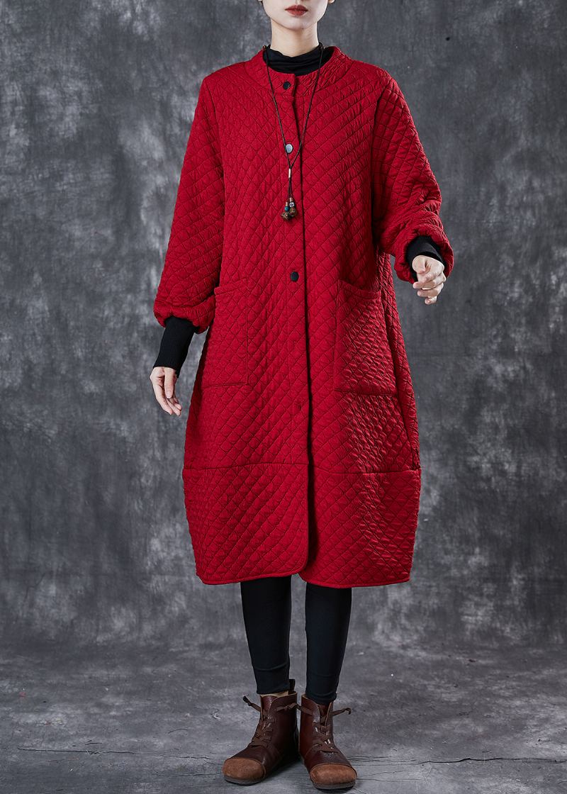 Trench En Coton Avec Poches Surdimensionnées Rouge Bohème Printemps - Manteaux d'hiver femmes