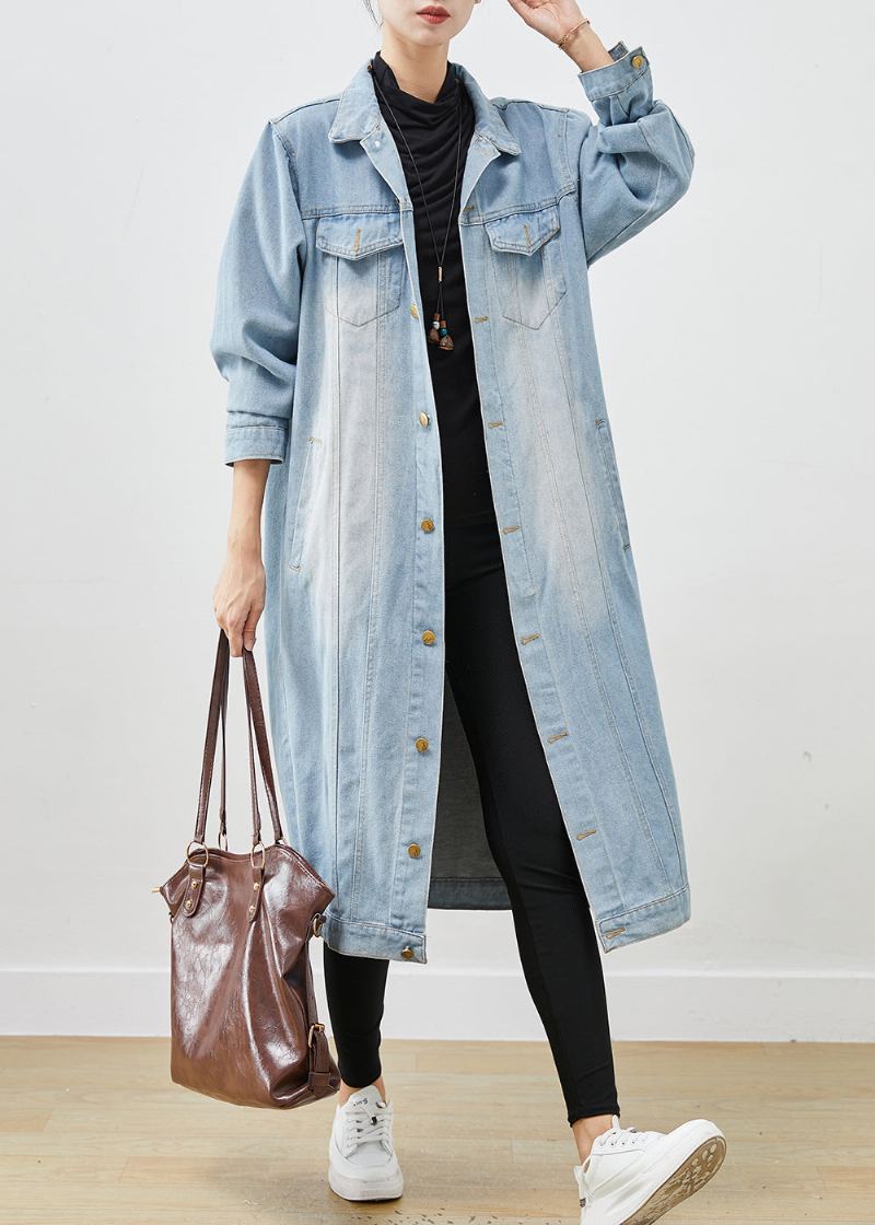 Trench En Denim Bleu Clair Surdimensionné Boutonné Printemps