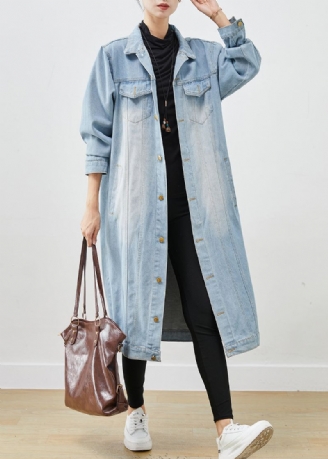 Trench En Denim Bleu Clair Surdimensionné Boutonné Printemps