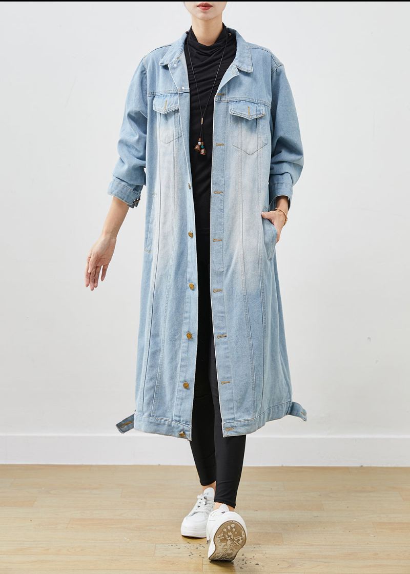 Trench En Denim Bleu Clair Surdimensionné Boutonné Printemps - Manteaux d'hiver femmes