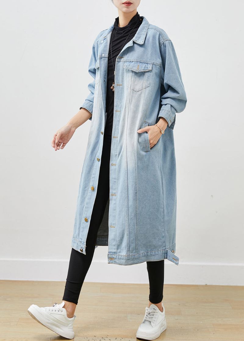 Trench En Denim Bleu Clair Surdimensionné Boutonné Printemps - Manteaux d'hiver femmes