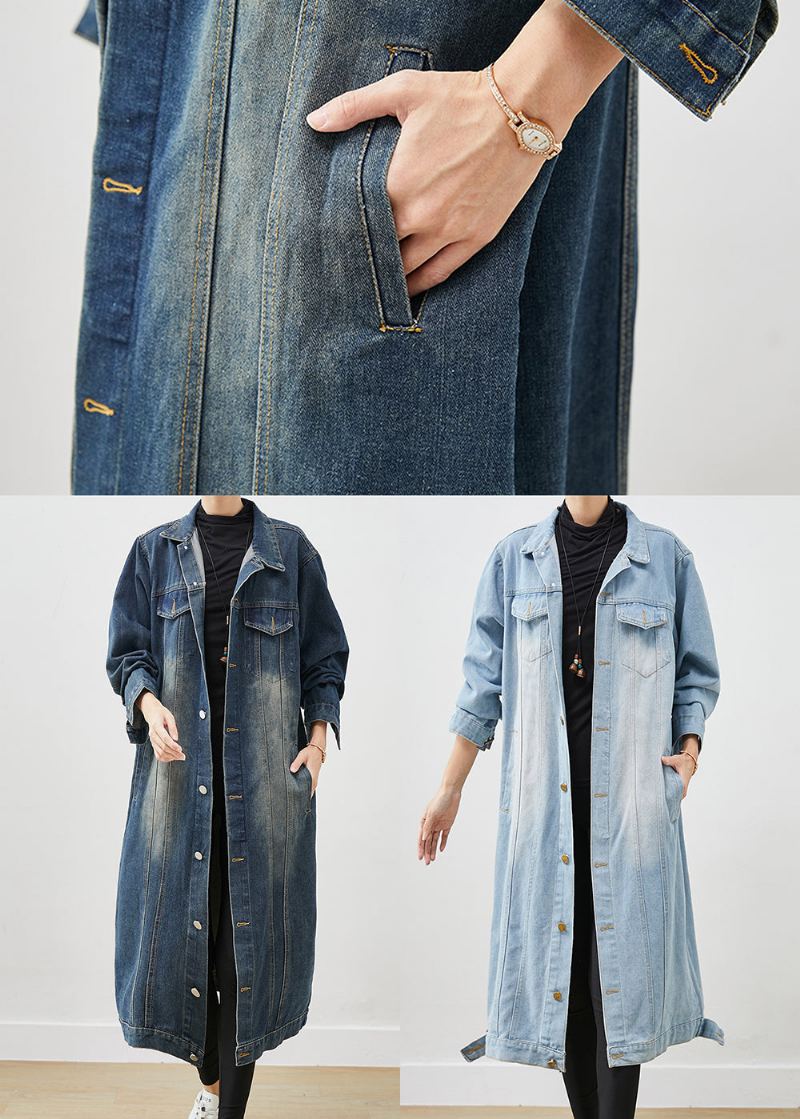 Trench En Denim Bleu Clair Surdimensionné Boutonné Printemps - Manteaux d'hiver femmes