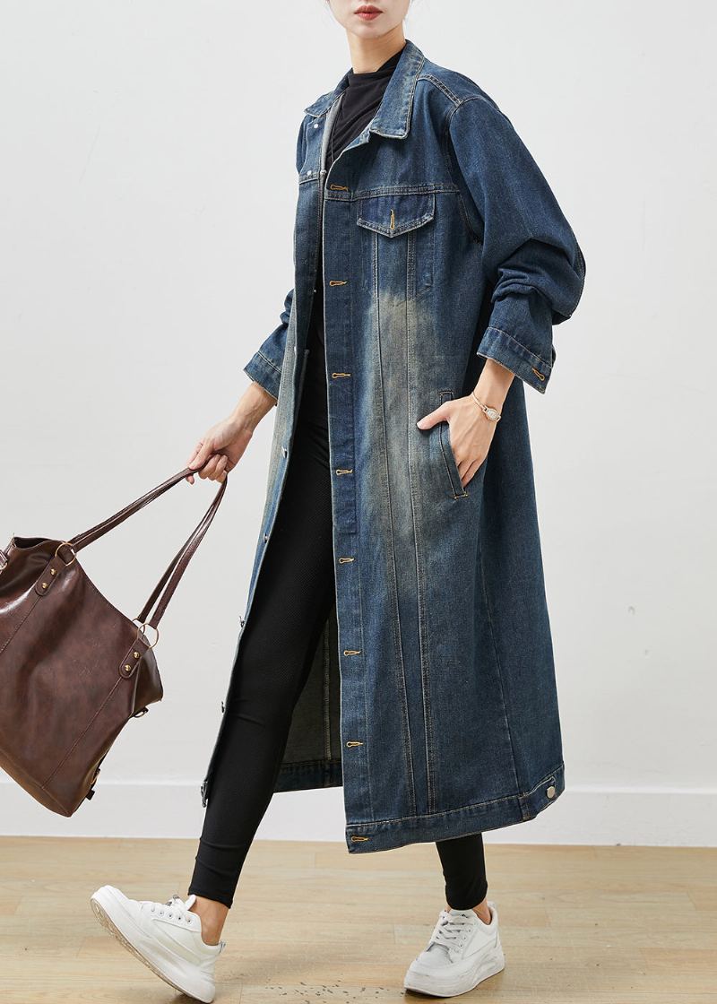 Trench En Denim Boutonné Surdimensionné De La Marine Française Printemps