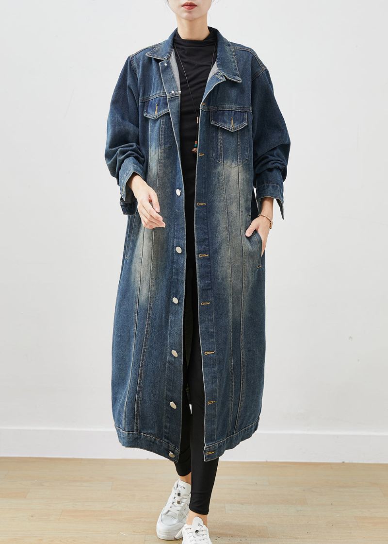 Trench En Denim Boutonné Surdimensionné De La Marine Française Printemps - Manteaux d'hiver femmes