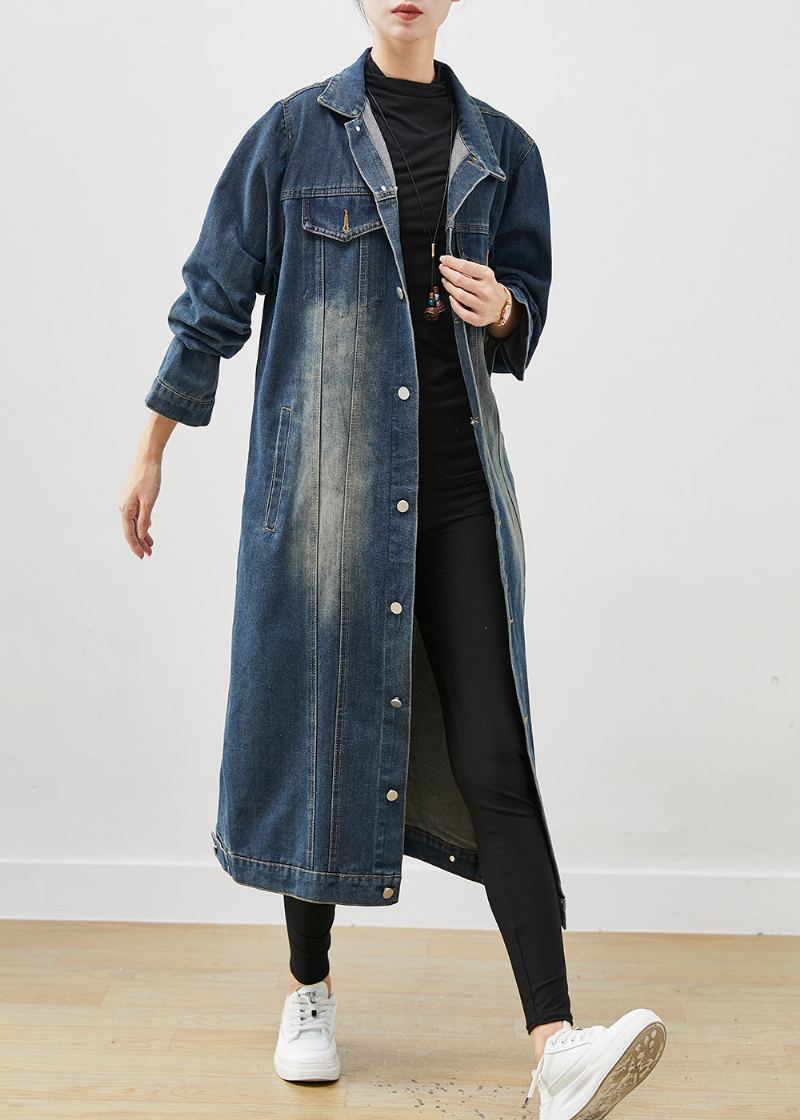 Trench En Denim Boutonné Surdimensionné De La Marine Française Printemps - Manteaux d'hiver femmes