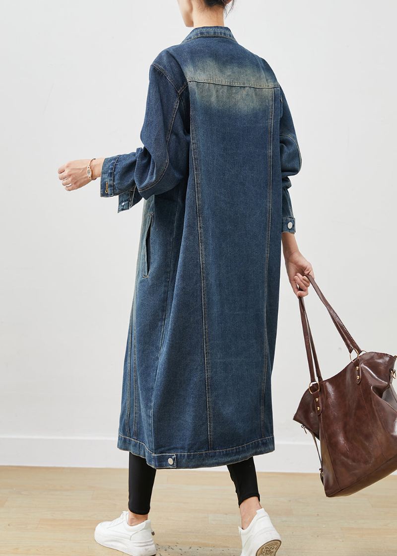 Trench En Denim Boutonné Surdimensionné De La Marine Française Printemps - Manteaux d'hiver femmes